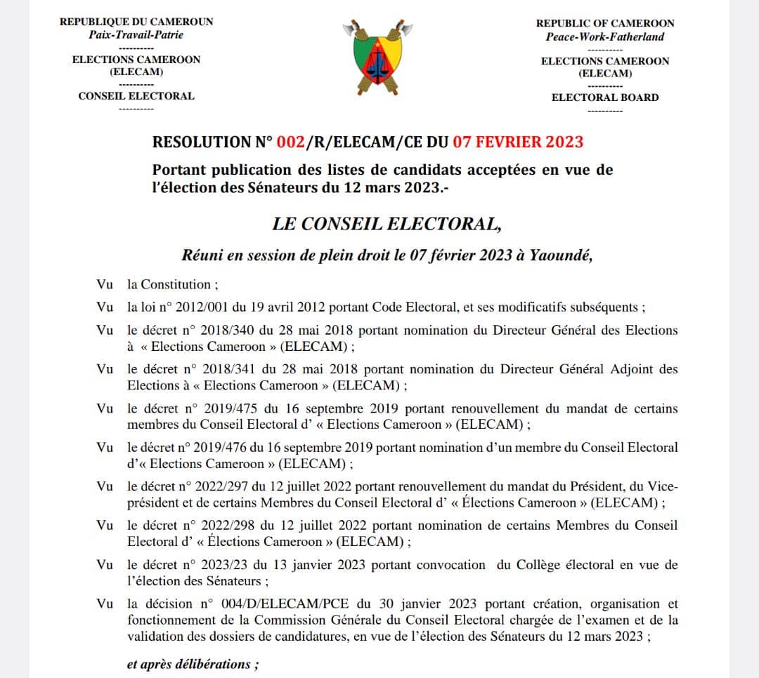 Sénatoriales mars 2023: Les candidatures retenues sont connues