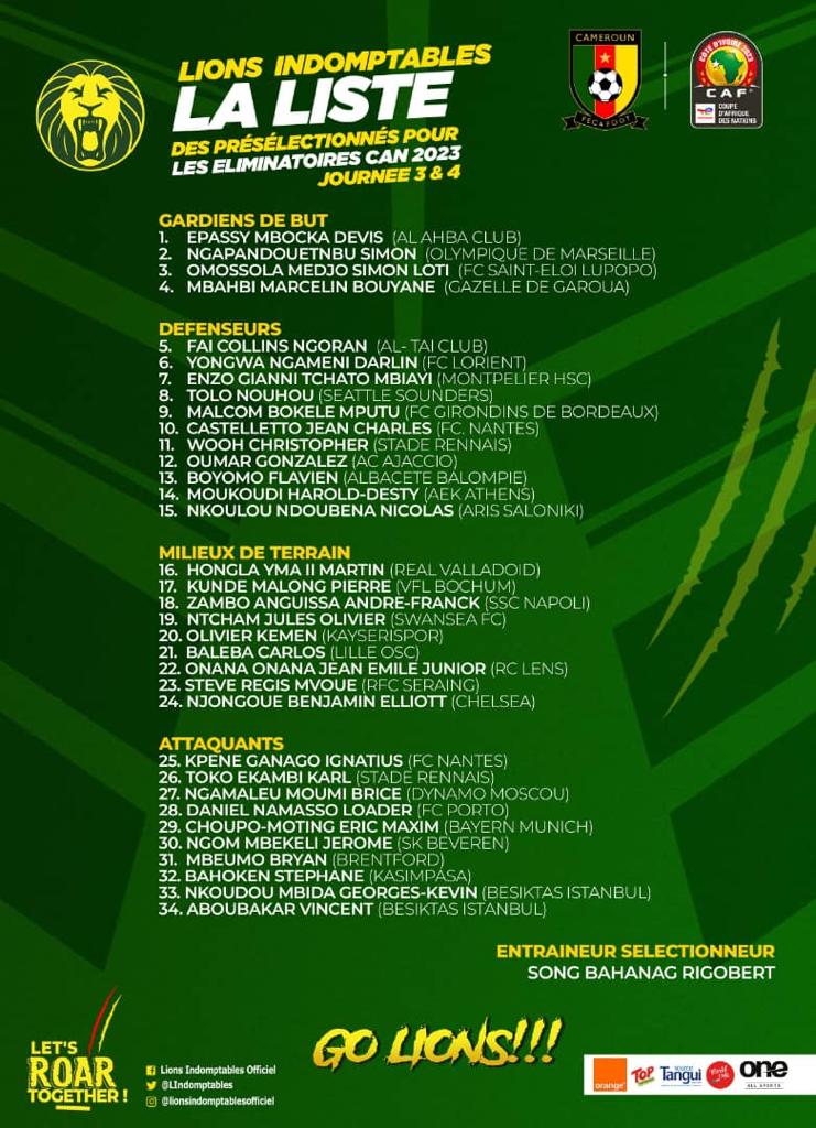 Éliminatoires CAN 2023:De nouveaux visages dans la tanière des lions
